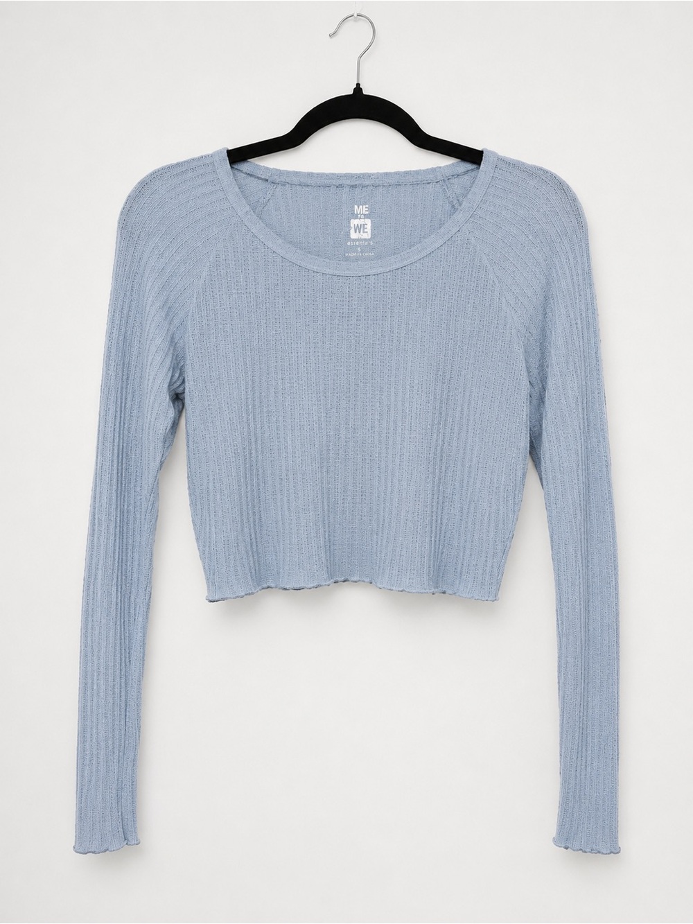 Me to We Powder Blue Ribbed Long-Sleeve Crop Top